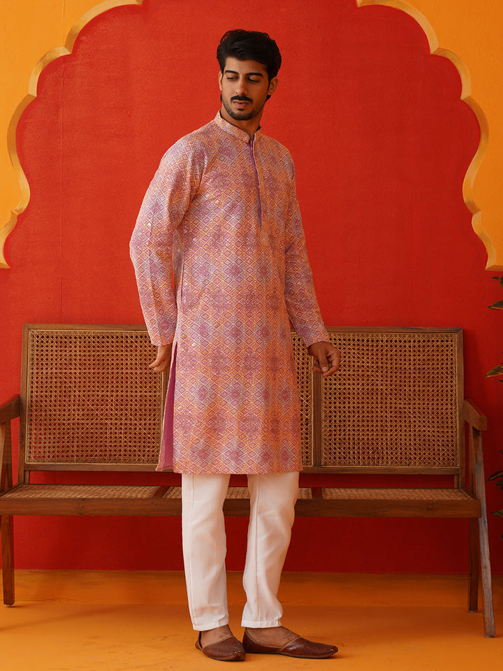 Embroidered Straight Kurta Pajama Set For Men