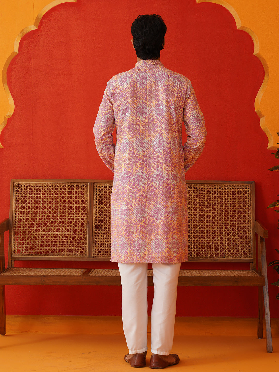 Embroidered Straight Kurta Pajama Set For Men