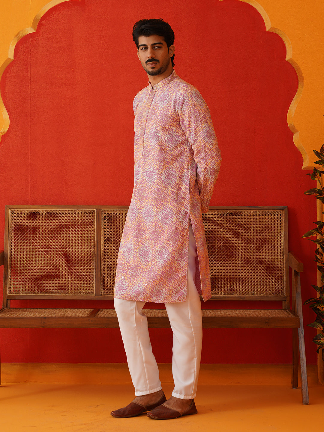 Embroidered Straight Kurta Pajama Set For Men