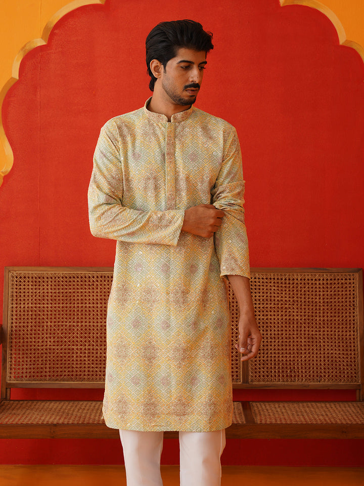 Embroidered Straight Kurta Pajama Set For Men