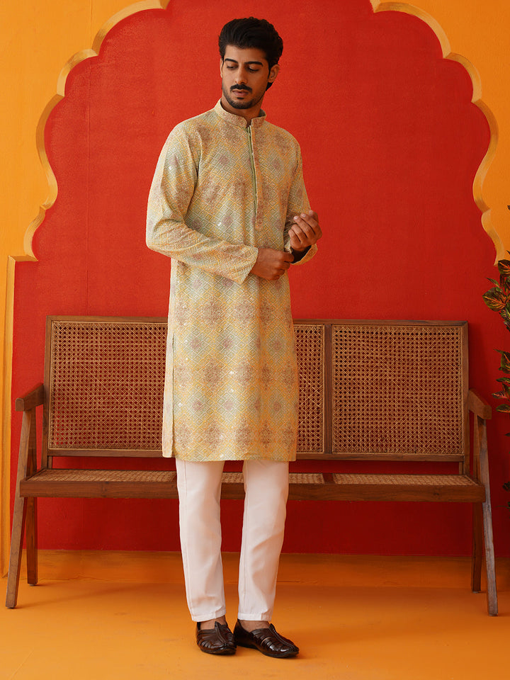 Embroidered Straight Kurta Pajama Set For Men