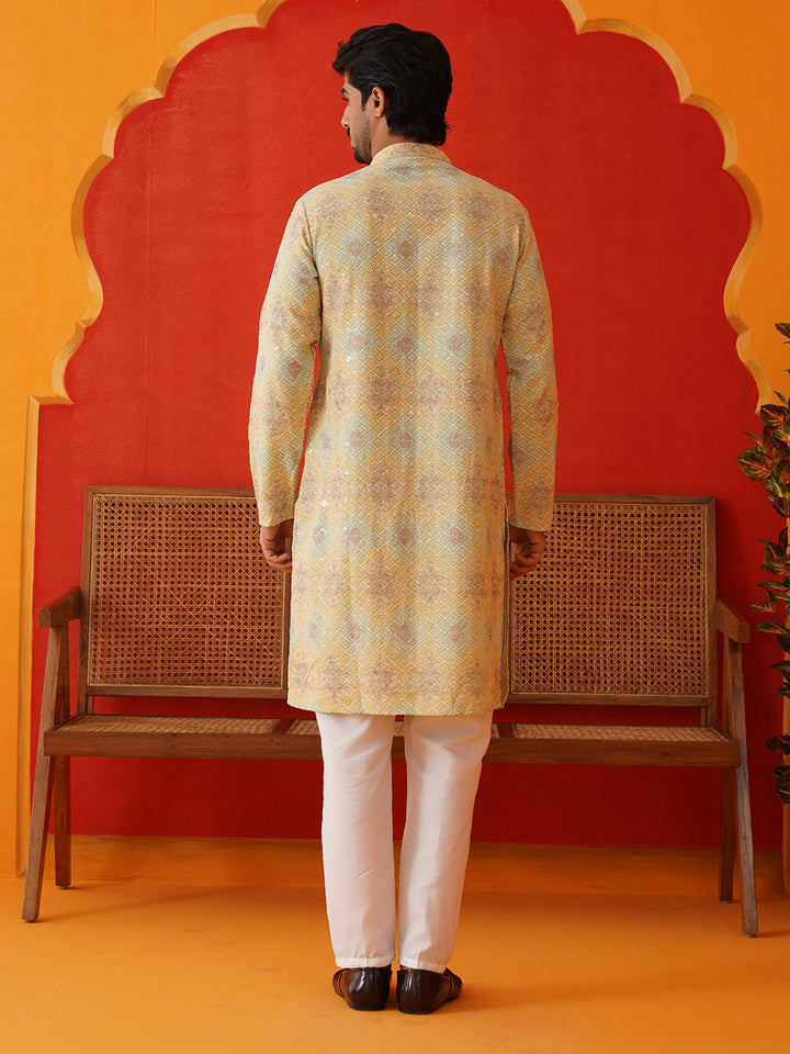 Embroidered Straight Kurta Pajama Set For Men
