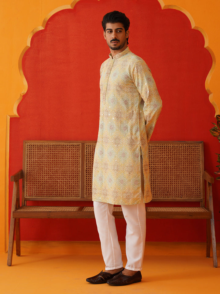 Embroidered Straight Kurta Pajama Set For Men