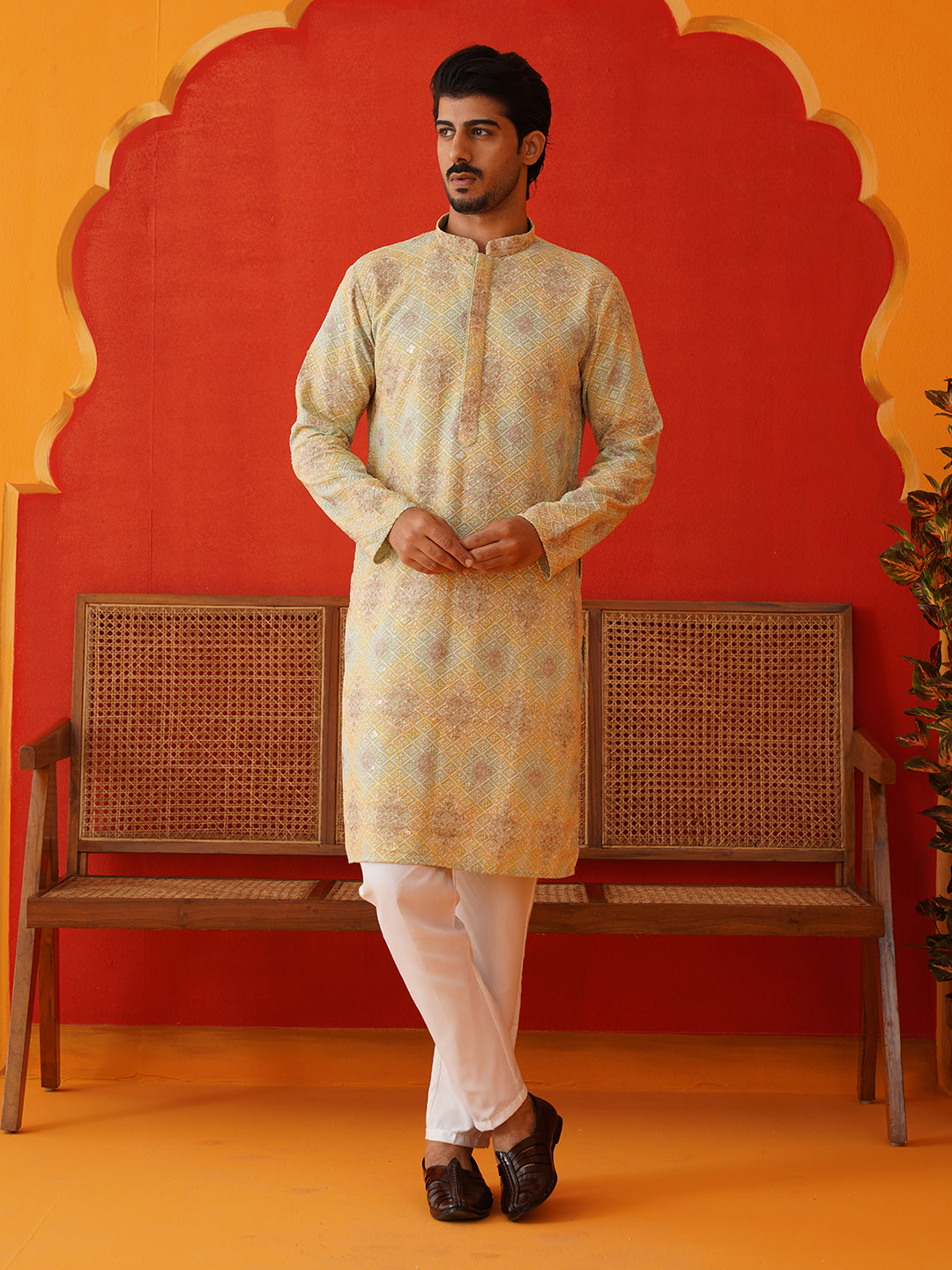 Embroidered Straight Kurta Pajama Set For Men