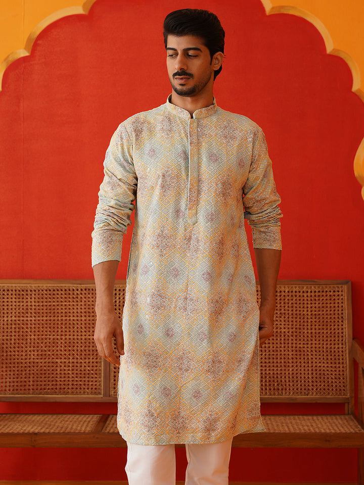Embroidered Straight Kurta Pajama Set For Men