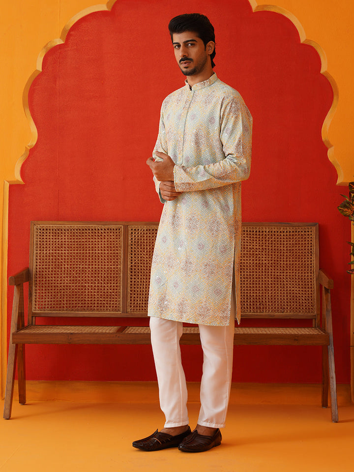 Embroidered Straight Kurta Pajama Set For Men
