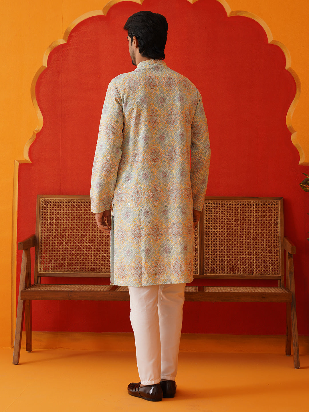 Embroidered Straight Kurta Pajama Set For Men