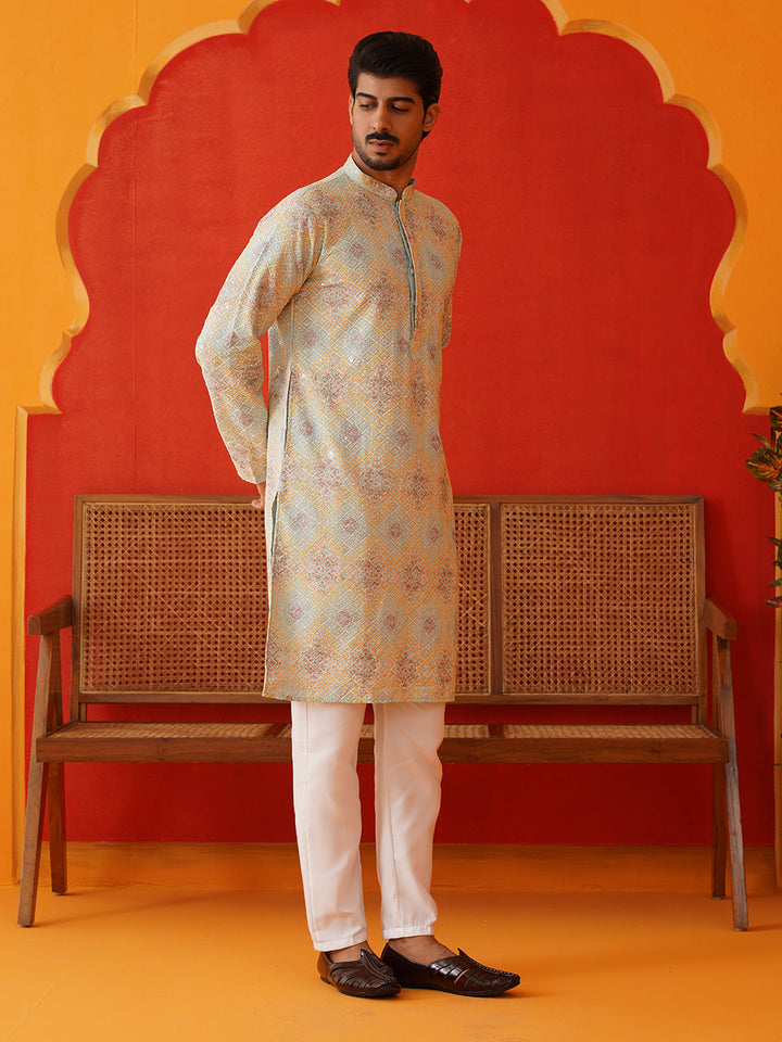 Embroidered Straight Kurta Pajama Set For Men