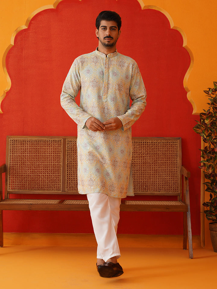 Embroidered Straight Kurta Pajama Set For Men