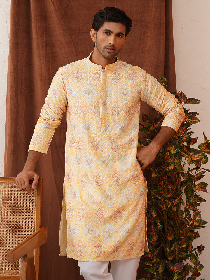 Embroidered Straight Kurta Pajama Set For Men
