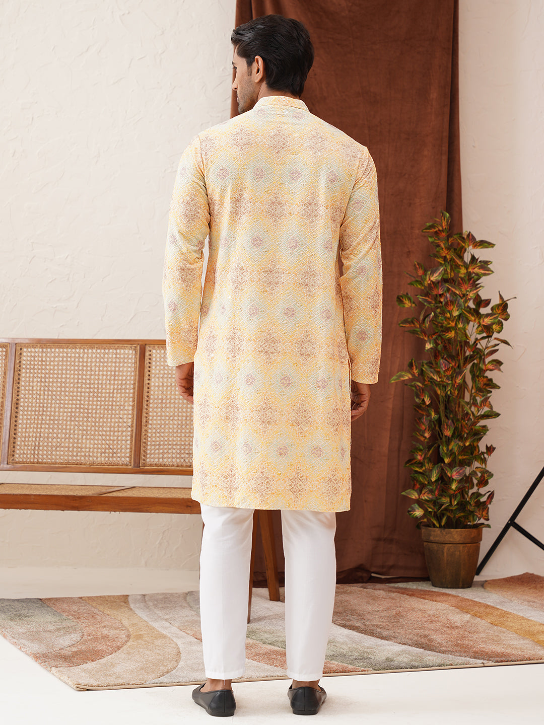Embroidered Straight Kurta Pajama Set For Men