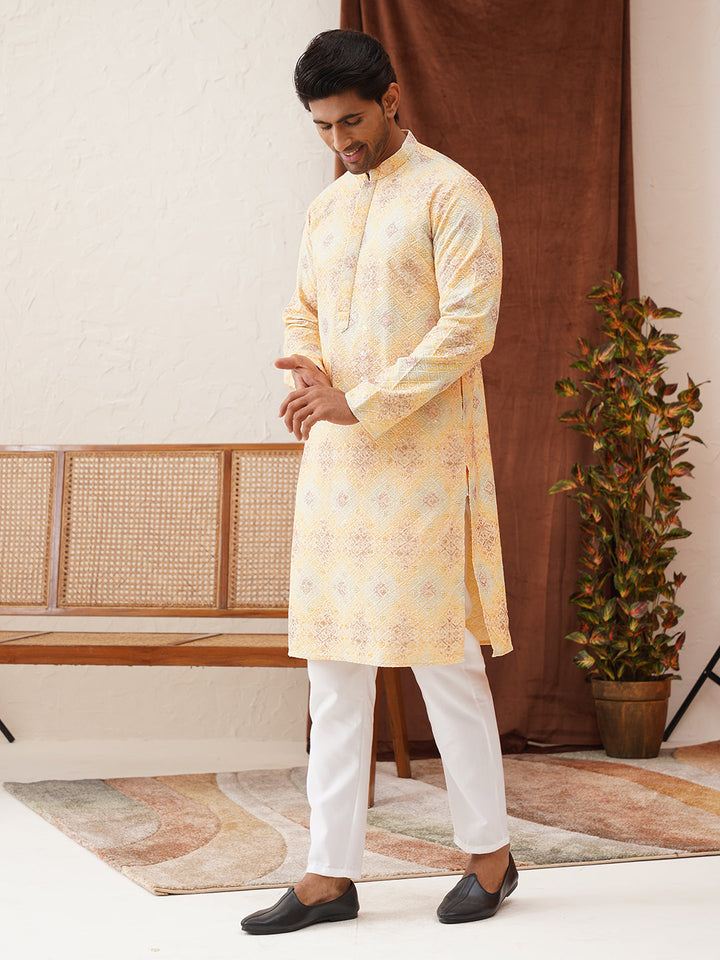 Embroidered Straight Kurta Pajama Set For Men