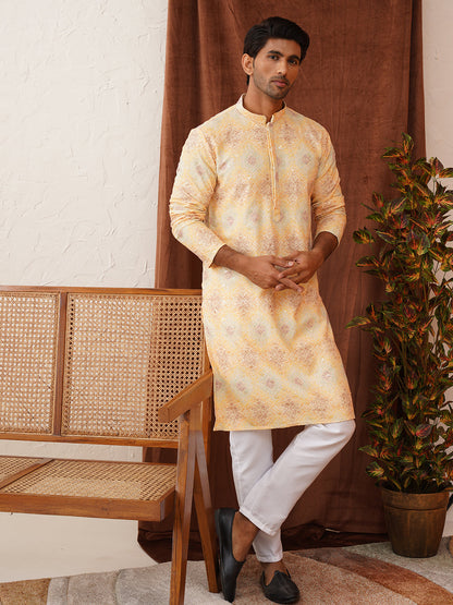 Embroidered Straight Kurta Pajama Set For Men