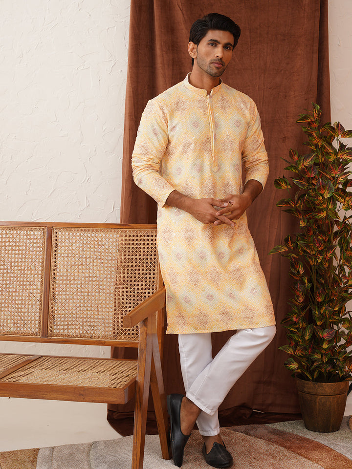Embroidered Straight Kurta Pajama Set For Men