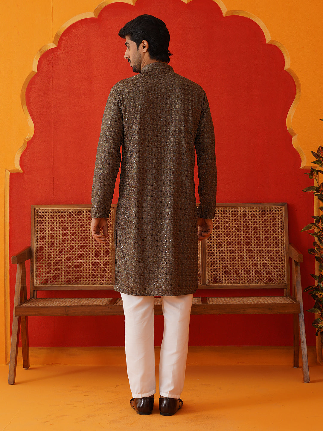 Embroidered Chikankari And Sequence Kurta Set For Men
