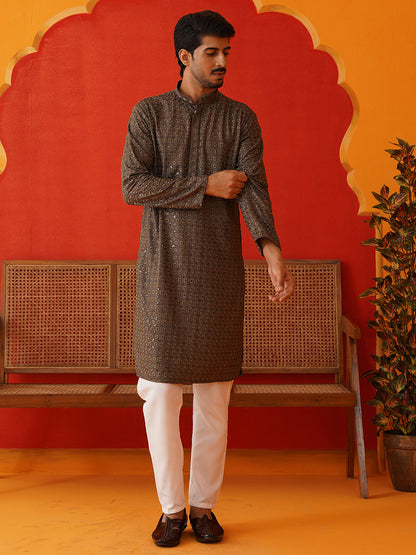Embroidered Chikankari And Sequence Kurta Set For Men