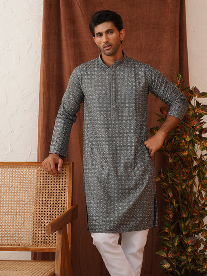 Embroidered Chikankari And Sequence Kurta Set For Men