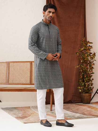 Embroidered Chikankari And Sequence Kurta Set For Men