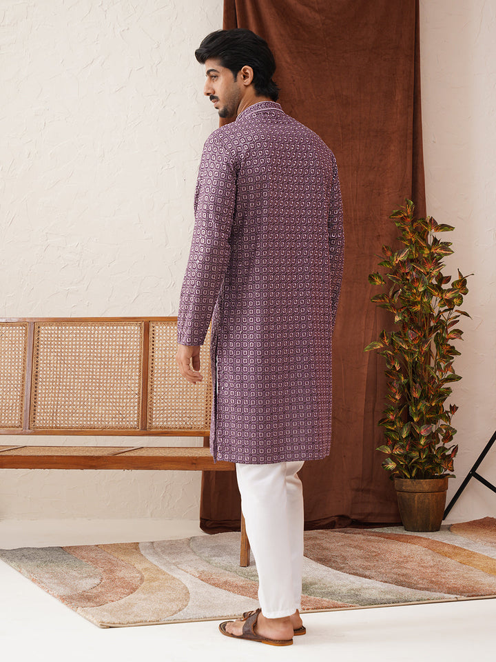 Embroidered Chikankari And Sequence Kurta Set For Men