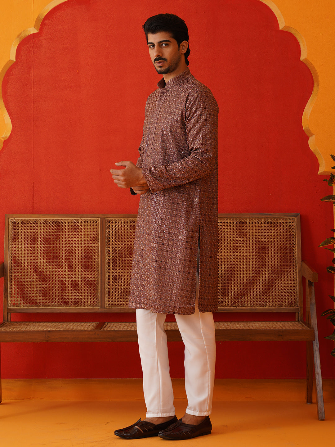 Embroidered Chikankari And Sequence Kurta Set For Men