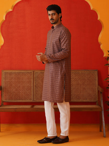 Embroidered Chikankari And Sequence Kurta Set For Men