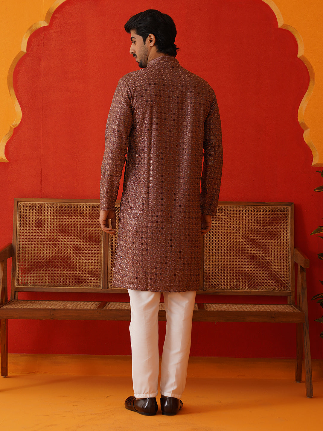 Embroidered Chikankari And Sequence Kurta Set For Men