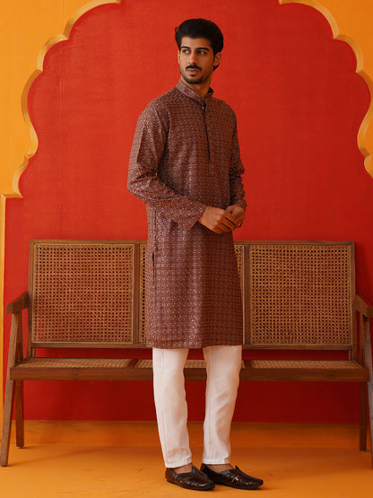 Embroidered Chikankari And Sequence Kurta Set For Men