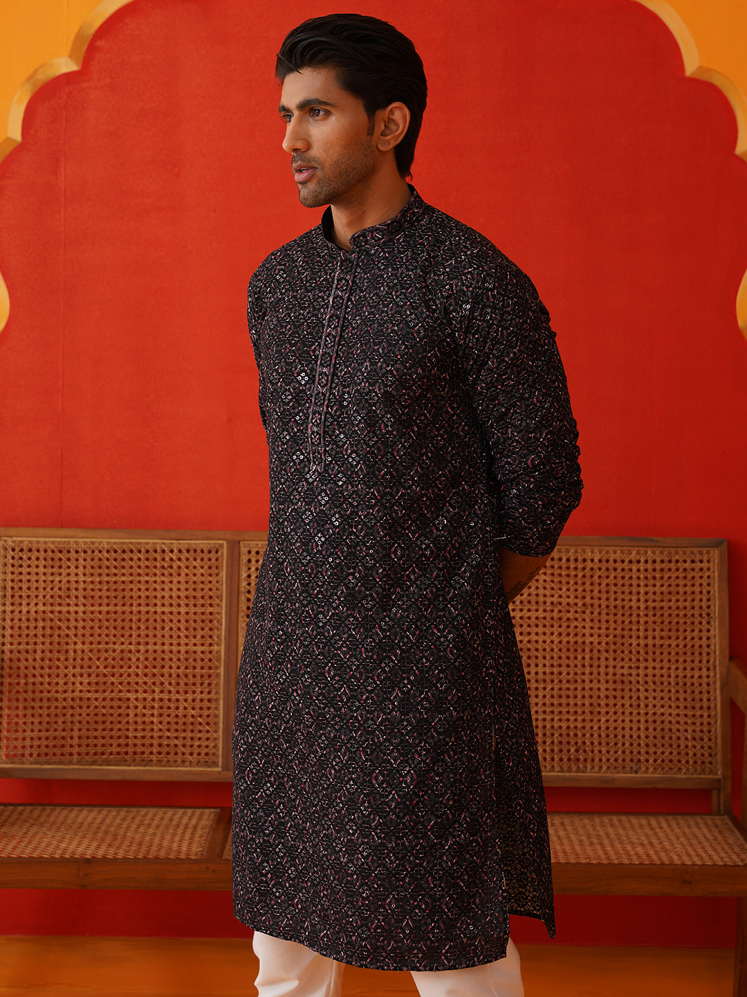 Embroidered Viscose Kurta Set For Men
