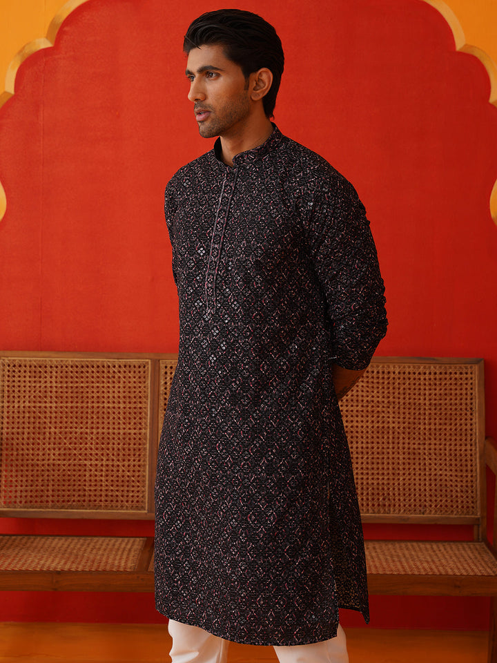 Embroidered Viscose Kurta Set For Men