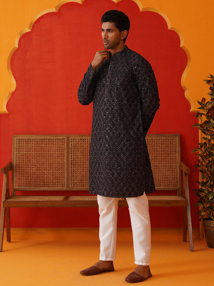 Embroidered Viscose Kurta Set For Men