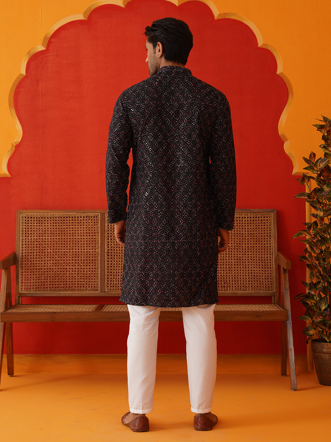 Embroidered Viscose Kurta Set For Men
