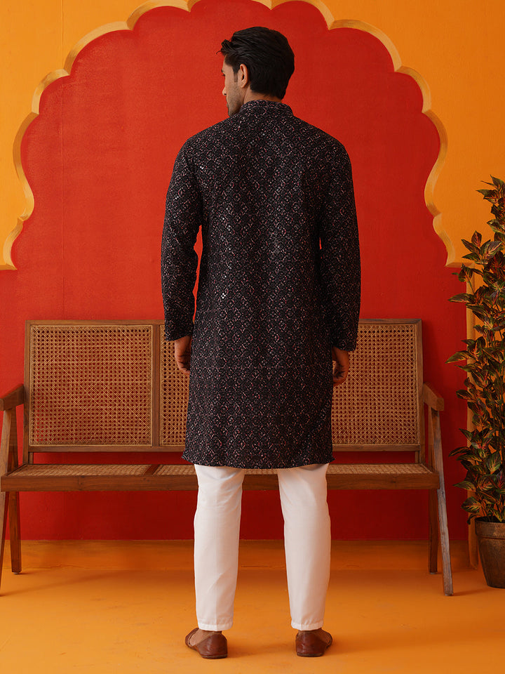 Embroidered Viscose Kurta Set For Men