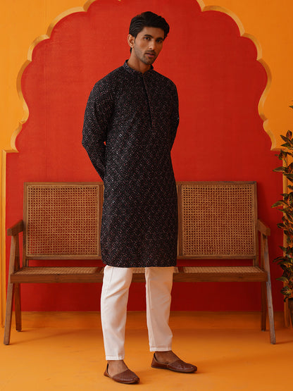 Embroidered Viscose Kurta Set For Men