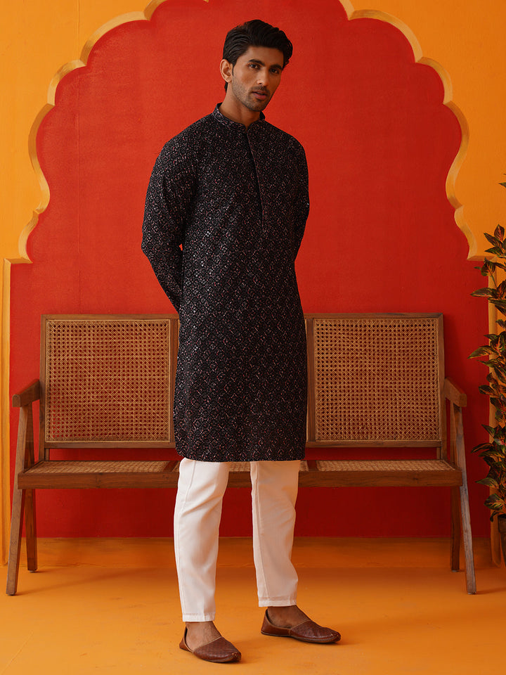 Embroidered Viscose Kurta Set For Men