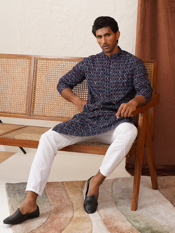 Embroidered Viscose Kurta Set For Men