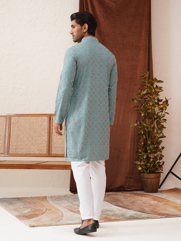 Embroidered Straight Kurta Set For Men