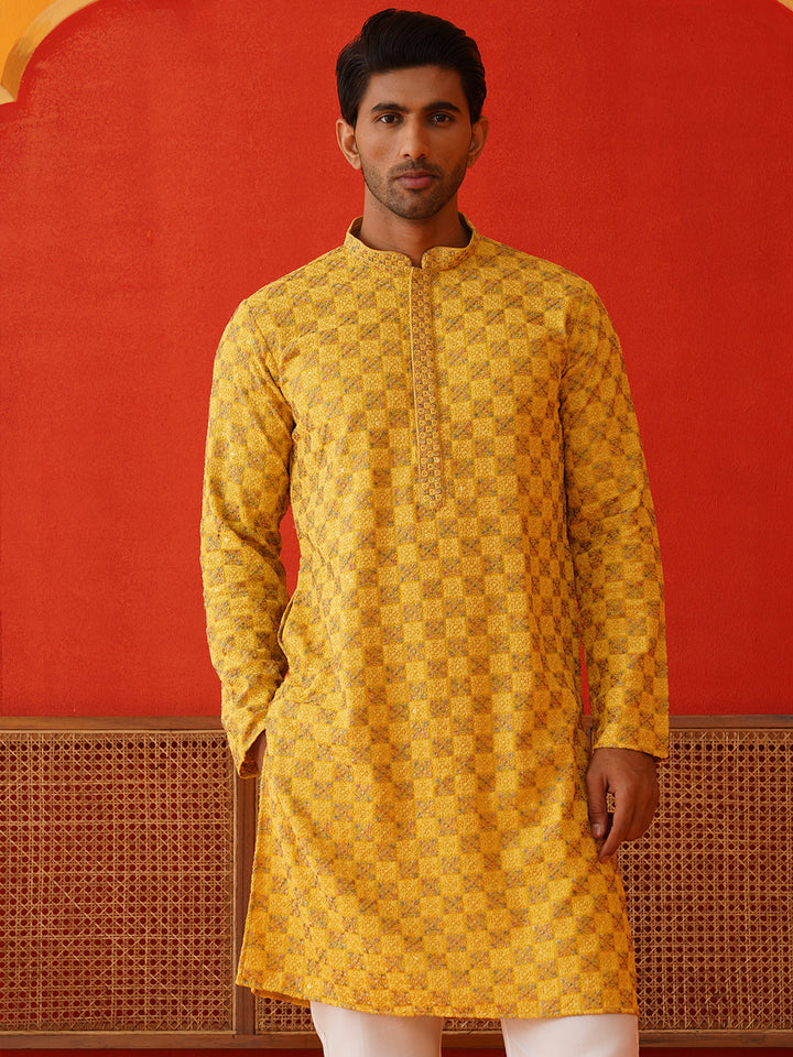 Embroidered Straight Kurta Set For Men