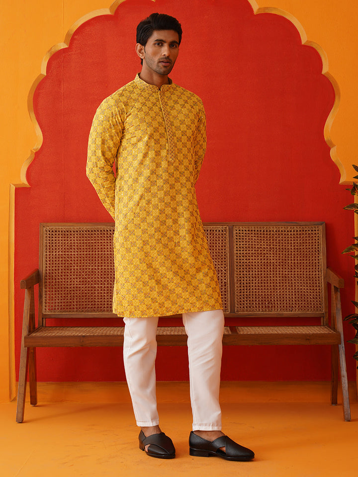 Embroidered Straight Kurta Set For Men
