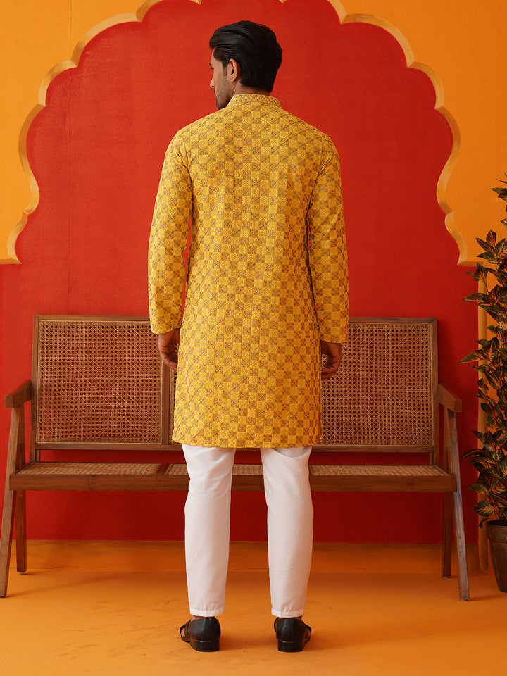 Embroidered Straight Kurta Set For Men