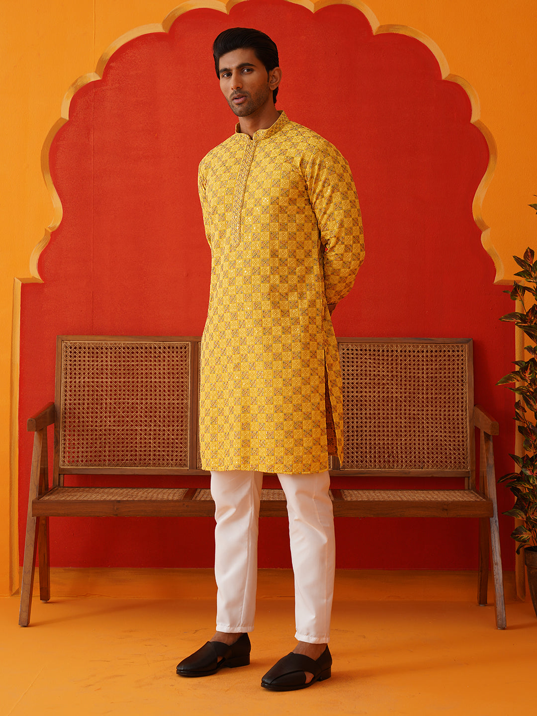 Embroidered Straight Kurta Set For Men