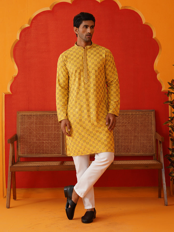 Embroidered Straight Kurta Set For Men