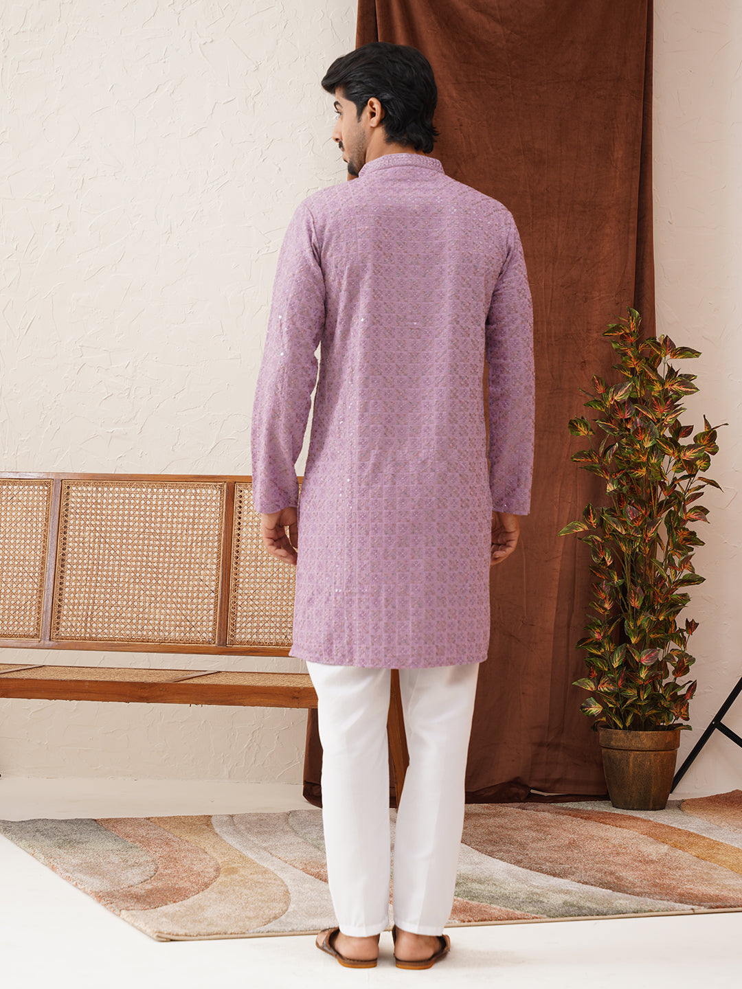 Embroidered Straight Kurta Set For Men