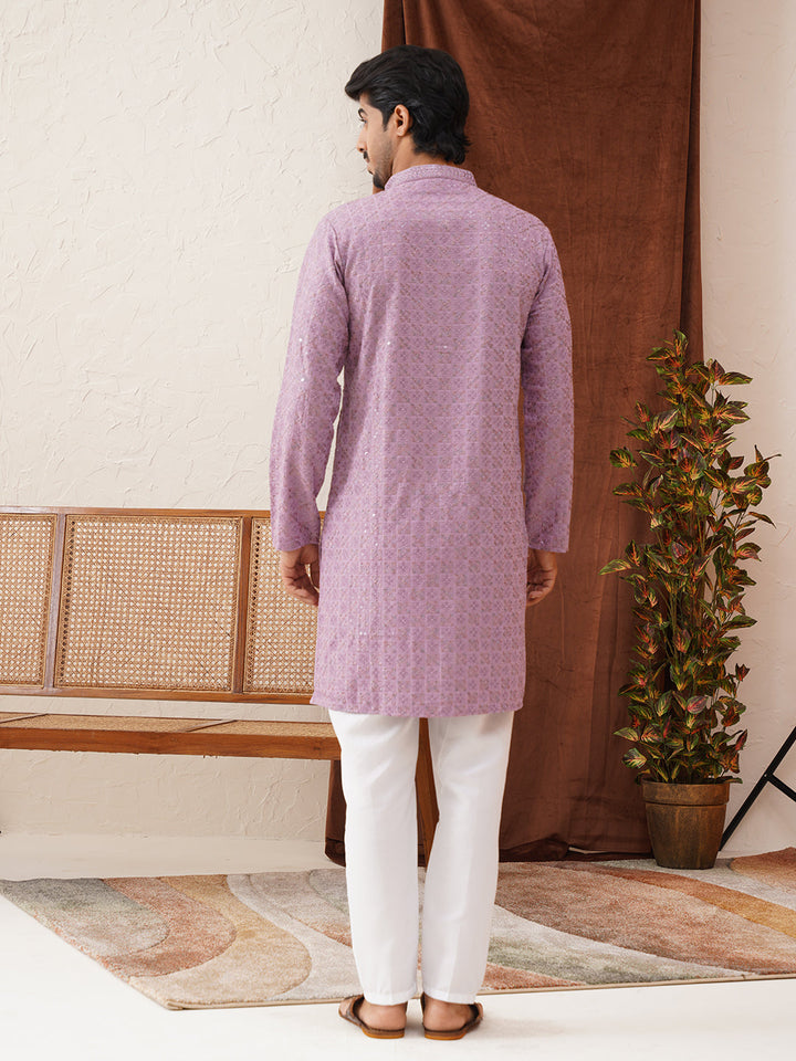 Embroidered Straight Kurta Set For Men