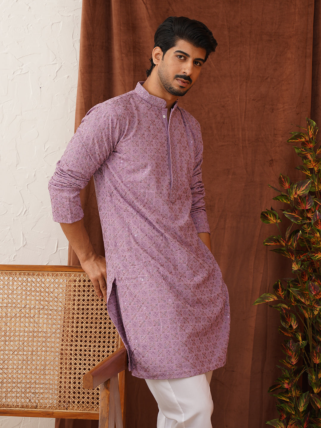 Embroidered Straight Kurta Set For Men