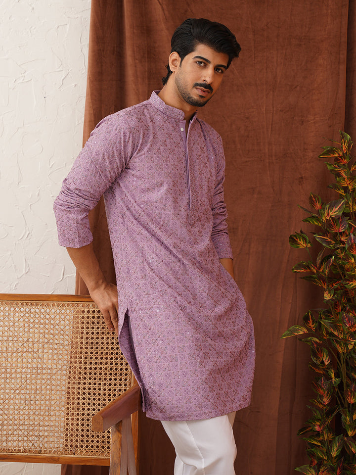 Embroidered Straight Kurta Set For Men