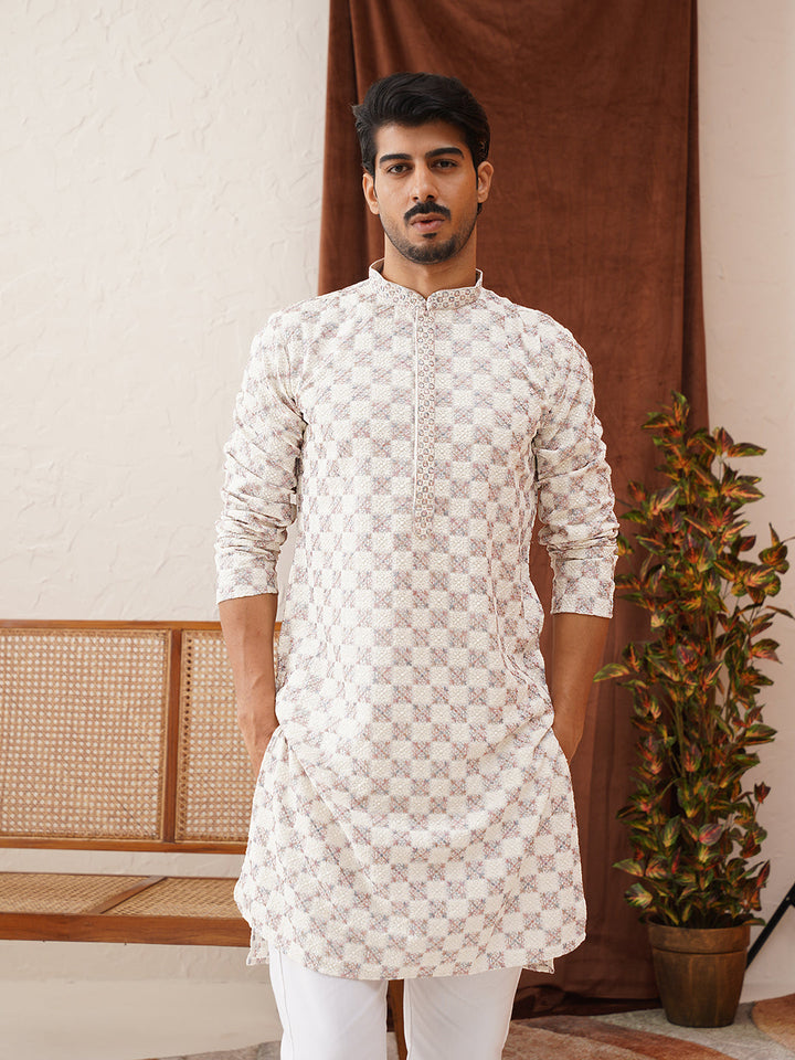 Embroidered Straight Kurta Set For Men