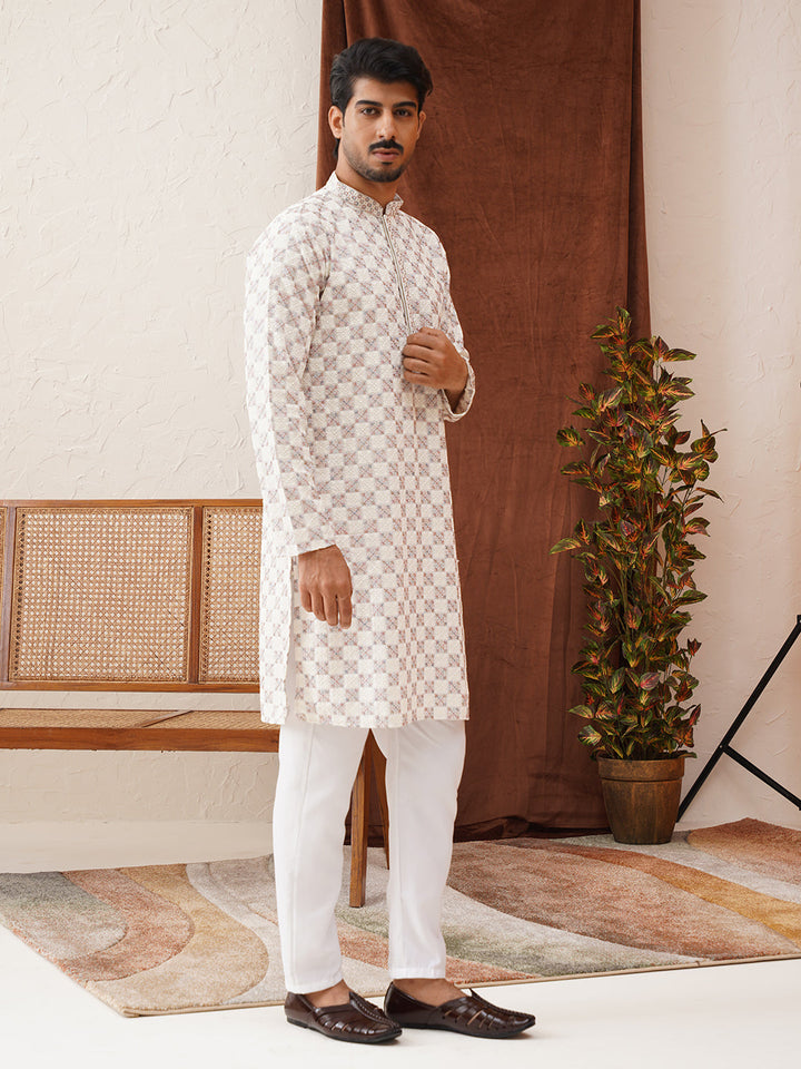 Embroidered Straight Kurta Set For Men