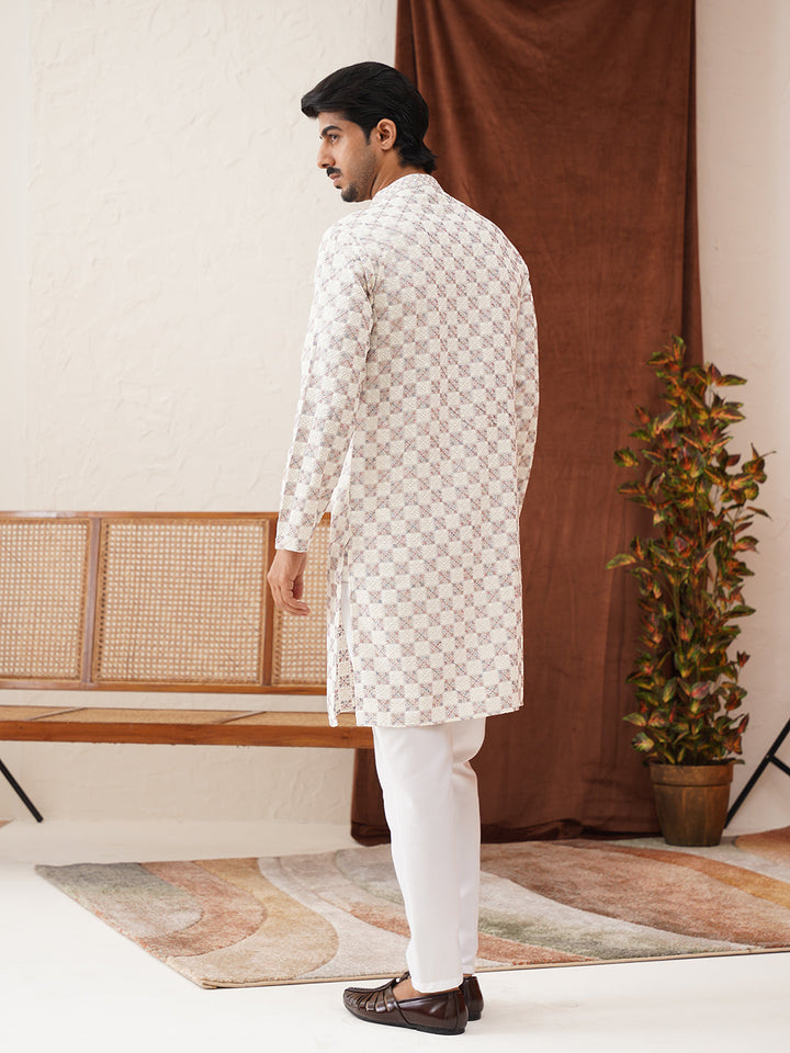 Embroidered Straight Kurta Set For Men