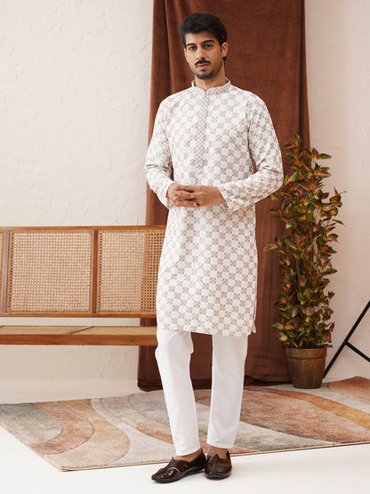 Embroidered Straight Kurta Set For Men