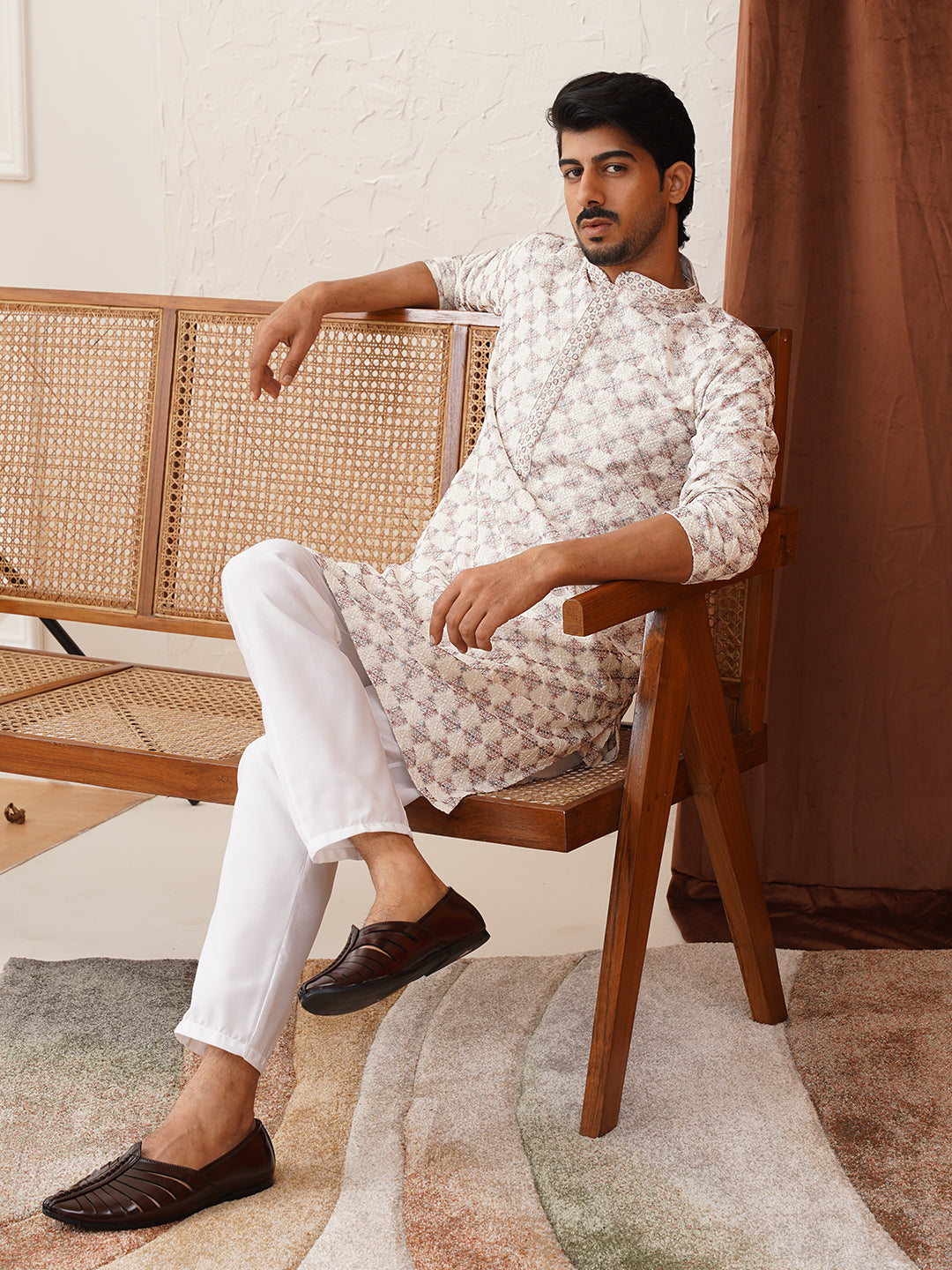 Embroidered Straight Kurta Set For Men